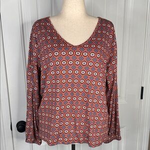 LOFT Long Sleeve Shirt Size  XXL Floral Geometric Elastic Cuff Tee